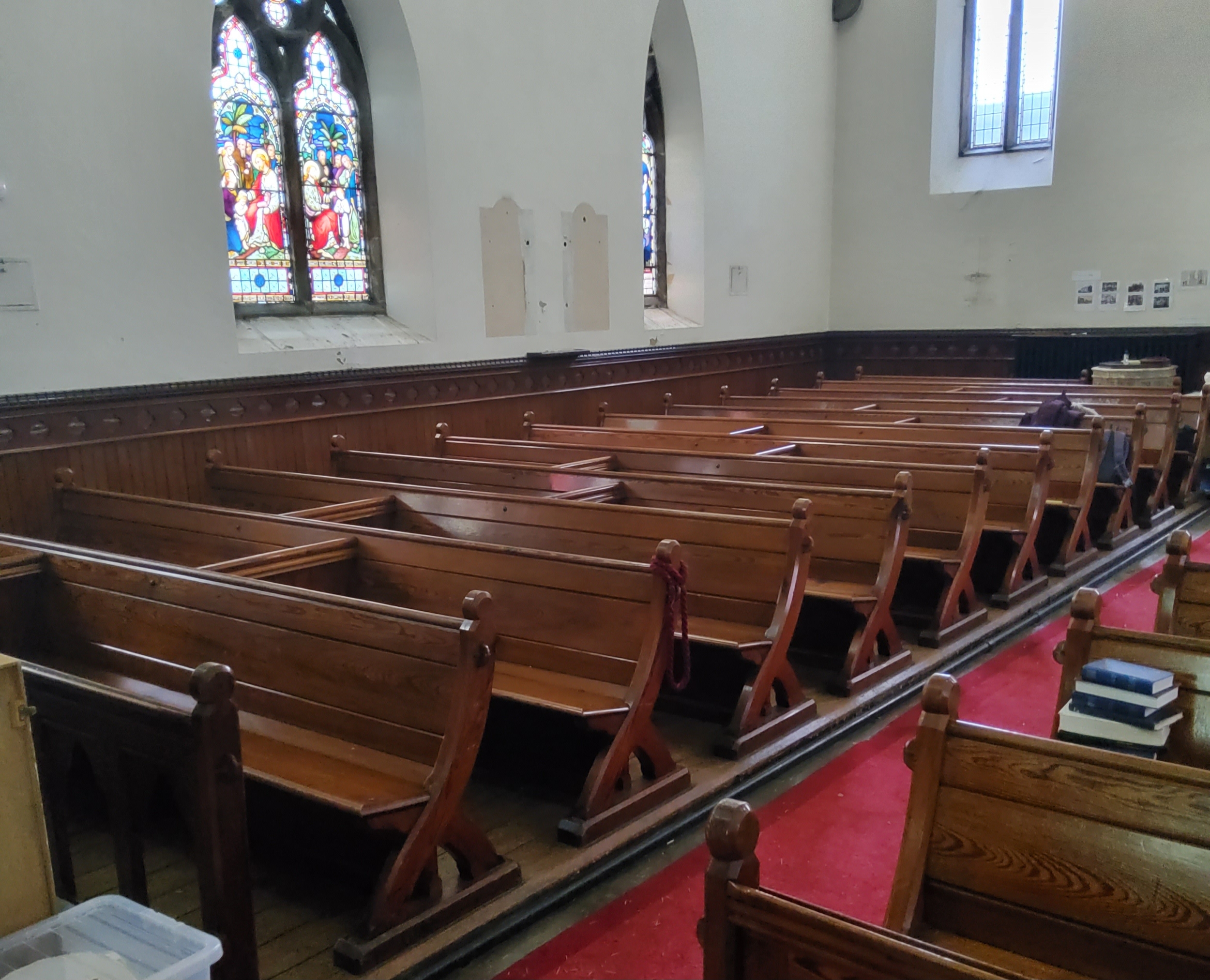 The entirety of the ecclesiatical Victorian Pugin style pitch pine pews, twenty two banks in - Image 3 of 9