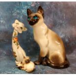 A large Winstantley model, of a Siamese cat, 34cm high, painted mark;  a pair Beswick Siamese