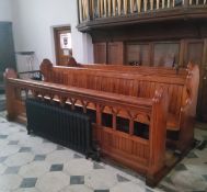 The right hand Victorian pitch pine choir stall from Dore Church, including pierced fretwork hymn