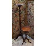 A small Victorian dished top tripod occasional table; a taller reproduction torchere (2)