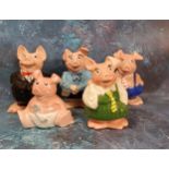 A set of five Wade Natwest pigs, Woody; Annabel; Maxwell; Lady Hilary and Sir Nathaniel