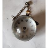 A Victorian globular chatelaine watch, Arabic numerals, suspension chain, 3cm diam, c.1870