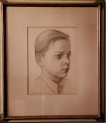 English School, mid 20th century, Portrait of a Boy, signed ?Hyer, charcoal, 31cm x 22cm