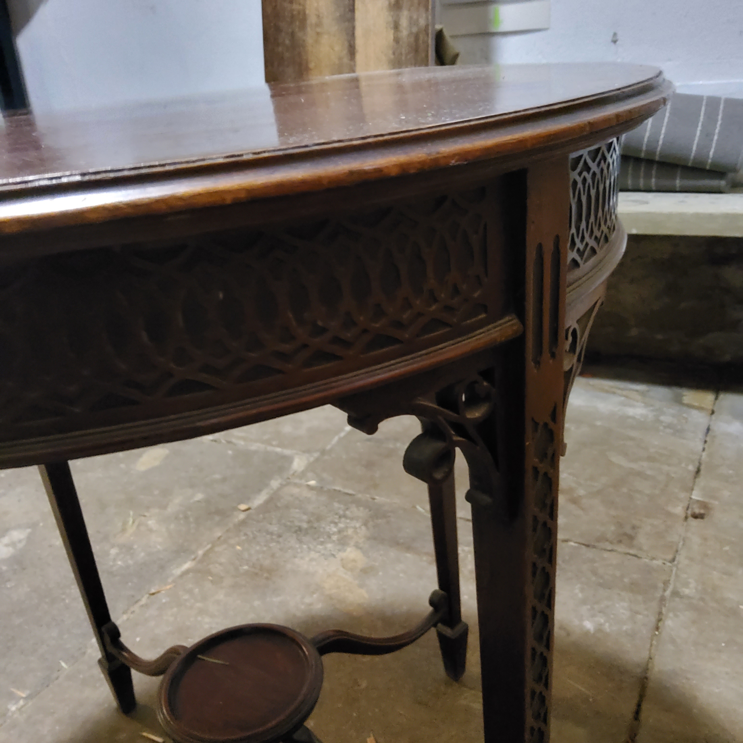 A 20th century golden oak priest's chair; A Victorian Gothic revival circular hall table (2) - Image 5 of 5