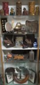 Boxes and Curios - military prints;  soda syphon;  children's shoes;  tins, frames, novelty candles;