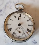 A silver open faced pocket watch, Roman numerals, subsidiary seconds dial