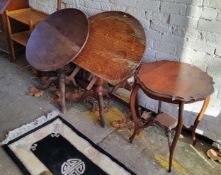 Furniture - Two George III oak tilt top tables; 1920's golden oak serving trolley; Victorian