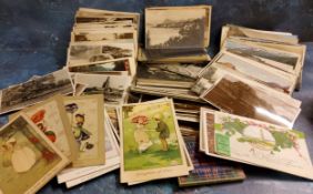 Postcards - early 20th century coloured and black and white, various, real photographic, transfer