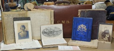 Local Interest - an early 20th century suitcase embossed C.M.B.; Sheffield past and present book;