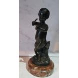 After Clodion, a dark patinated bronze, Young Satyr, signed, 16cm high