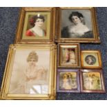 A Victorian chrystoleum, 12cm x 9cm, framed;  Victorian School, Young Beauty, stipple engraving;