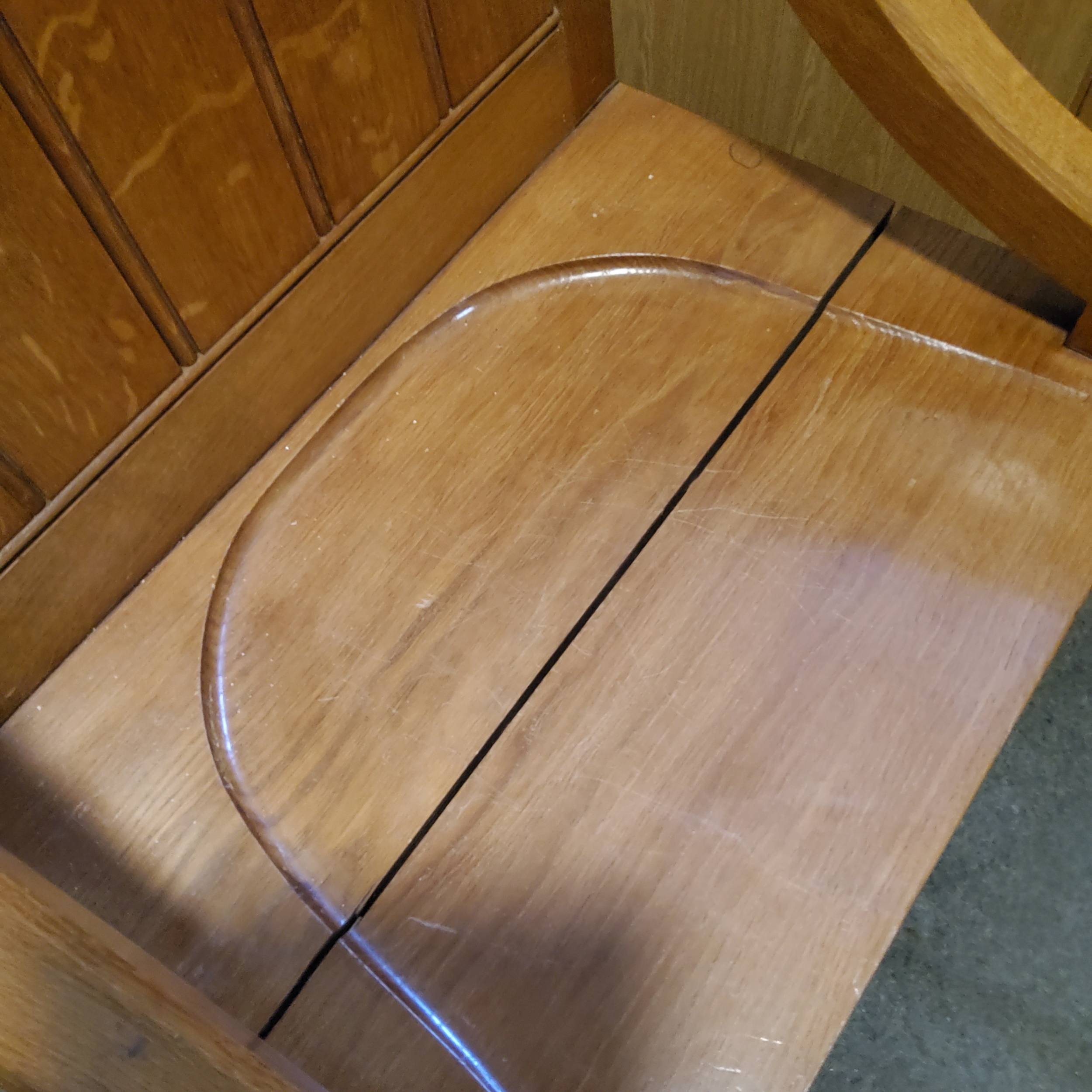 A 20th century golden oak priest's chair; A Victorian Gothic revival circular hall table (2) - Image 2 of 5