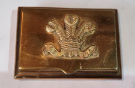 A 19th century brass rectangular snuff box, the cover with Prince of Wales feathers, 7.5cm wide, c.