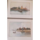 J** Van Norden, 20th century, a pair, Dutch Coastal Views, signed, watercolours, 24.5cm x 34cm