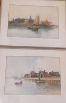 J** Van Norden, 20th century, a pair, Dutch Coastal Views, signed, watercolours, 24.5cm x 34cm