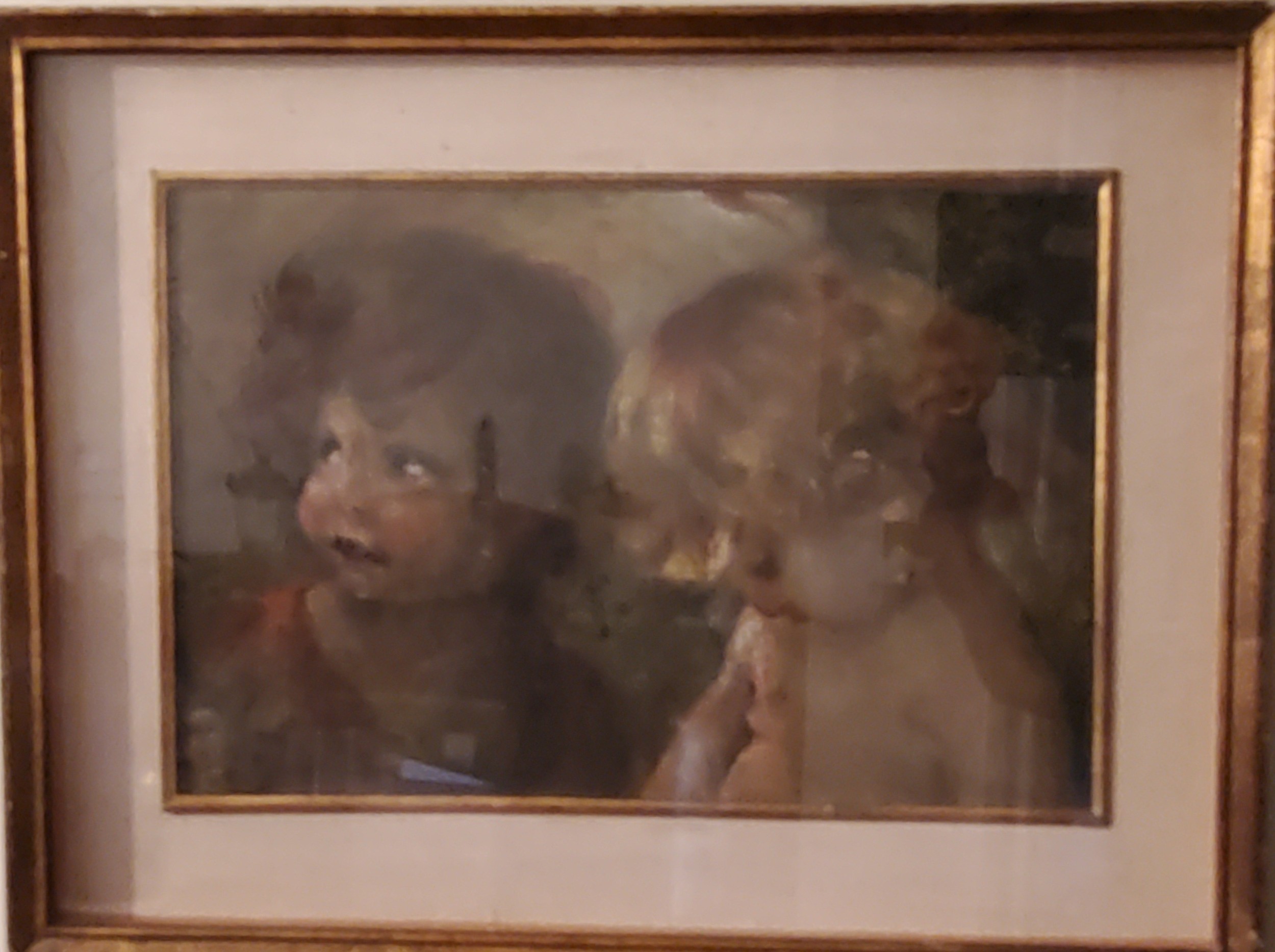 Continental School, 19th century, Two Cherubic Children, oil on canvas, 28cm x 43cm