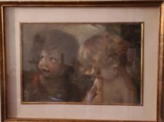 Continental School, 19th century, Two Cherubic Children, oil on canvas, 28cm x 43cm