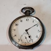 A silver open faced pocket watch, Arabic numerals, subsidiary seconds dial, inscribed Buren,