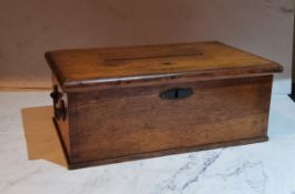 A Victorian oak rectangular Country House letter box, handles to sides,  13cm high, 32cm wide, c.