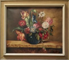 Dutch School, mid 20th century, Still Life, Flowers in a Vase, indistinctly signed, Demanf ?, oil on