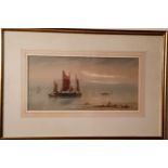 J**Mortimer, early 20th century, Fishing off the Coast, signed, watercolour, 16.5cm x 34.5cm
