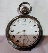 A silver open faced pocket watch , Roman numerals, subsidiary seconds dial, inscribed Harris