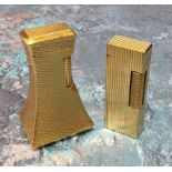 A Dunhill Deluxe gold plated table/desk lighter, signed Dunhill; a Dunhill gold plated lighter