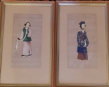 Chinese School, 19th century, a pair, Young Ladies of title, in traditional dress, watercolours on