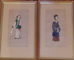 Chinese School, 19th century, a pair, Young Ladies of title, in traditional dress, watercolours on