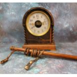 An early 20th century oak Bulle patent electric mantel clock, silver dial, Arabic numerals, domed