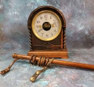 An early 20th century oak Bulle patent electric mantel clock, silver dial, Arabic numerals, domed
