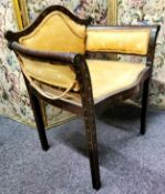 An Edwardian piano chair, hand painted with bargeware type British wildflower, distressed upholstery