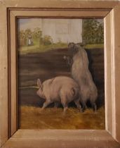 H**Weekes, late 19th century, Pigs, Great Expectations, signed and titled to verso, oil on canvas,