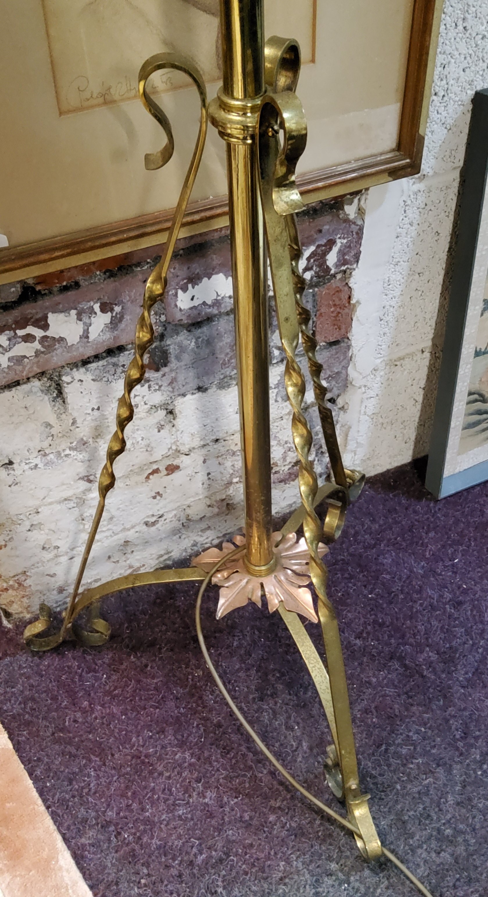 A Benson style brass and copper adjustable floor standing light, early 20th century - Image 2 of 2