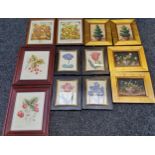 Pictures - a set of four, Botanical, Flowers in February, April and June, 16.5cm x 12.5cm;