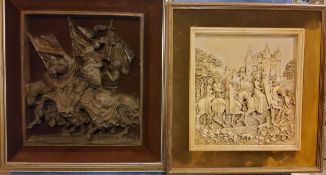 Medieval Interest - a relief moulded picture, of Knights on Horseback, 55cm x 51cm;  another,