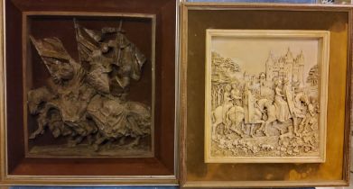 Medieval Interest - a relief moulded picture, of Knights on Horseback, 55cm x 51cm;  another,