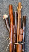 Walking Sticks - various, one with skull pommel, countryman's wading stick, etc (9)
