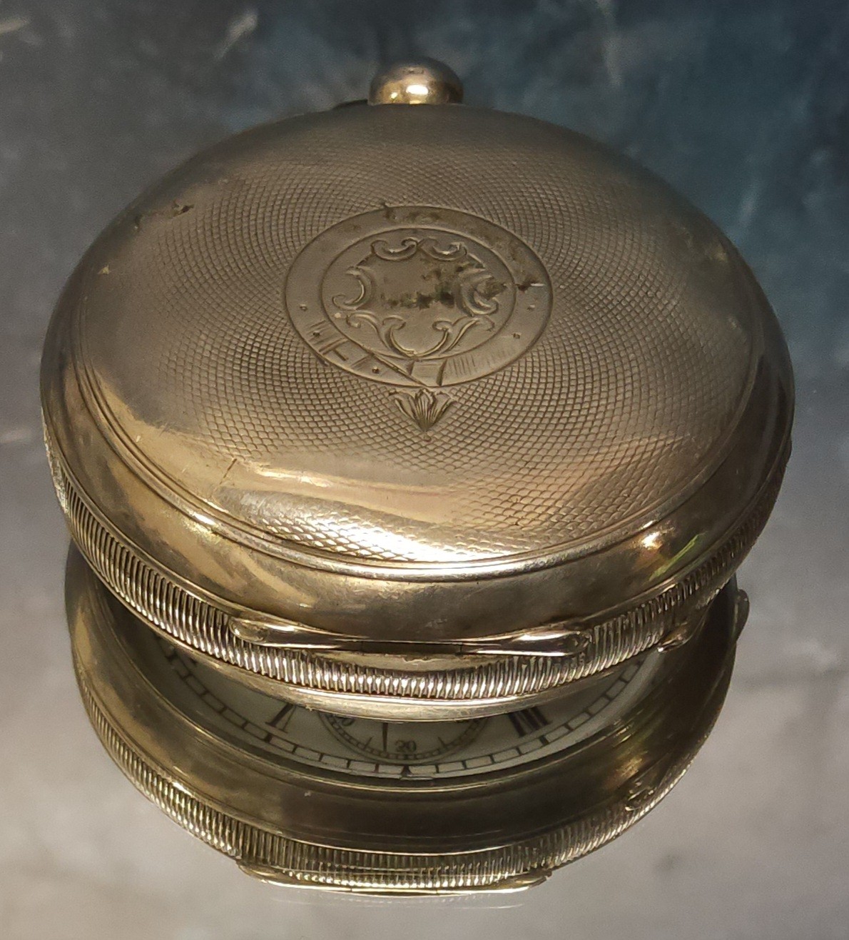 A silver cased open faced pocket watch, unmarked Swiss movement, white enamel dial , black Roman - Image 3 of 3