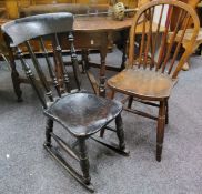 An early 20th century 20th century Country House rocking chair, c.1890;   a oak kitchen chair (2)