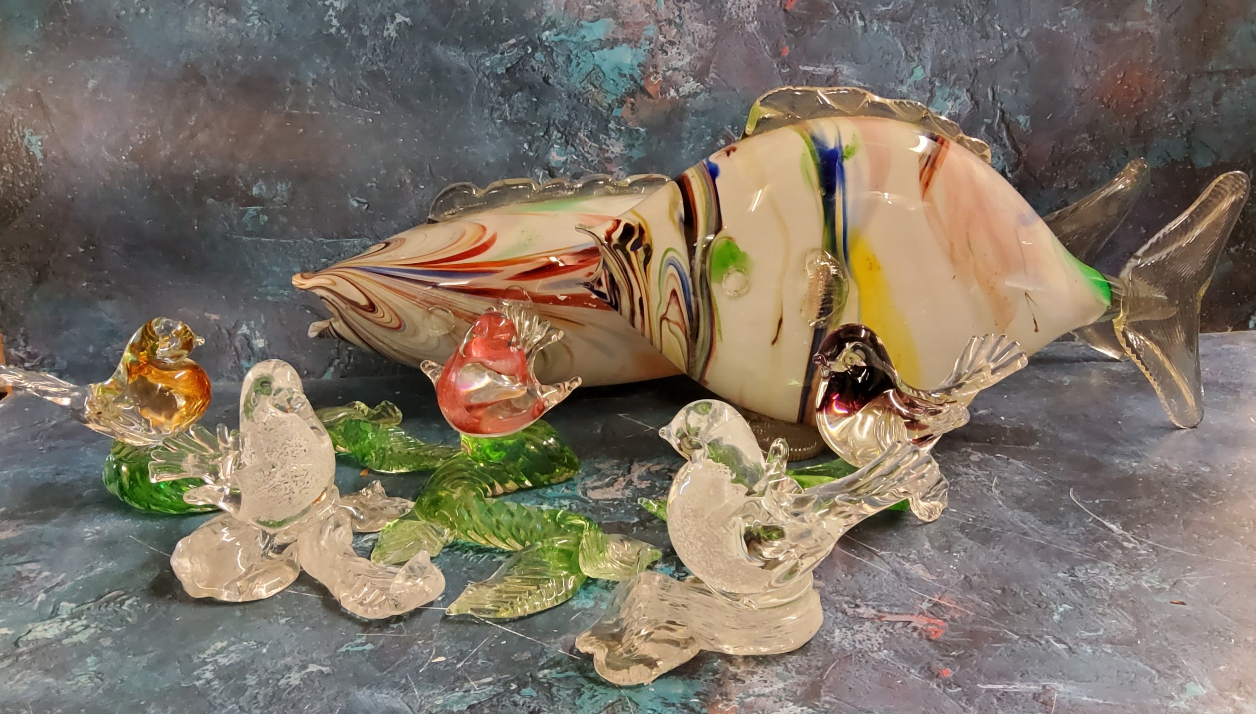 A large mid 20th century Murano glass fish, 52cm long, c.1950;  another, 35cm long;  An Art glass