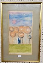 Sally Ducksbury, by and after, Cat in a Landscape, coloured lithograph, signed in pencil, limited