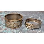 A Victorian silver hinged buckle bangle, chased and engraved with foliate, Lawrence Emanuel,