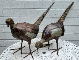 A near pair of pheasants constructed from steel and oxidised metal