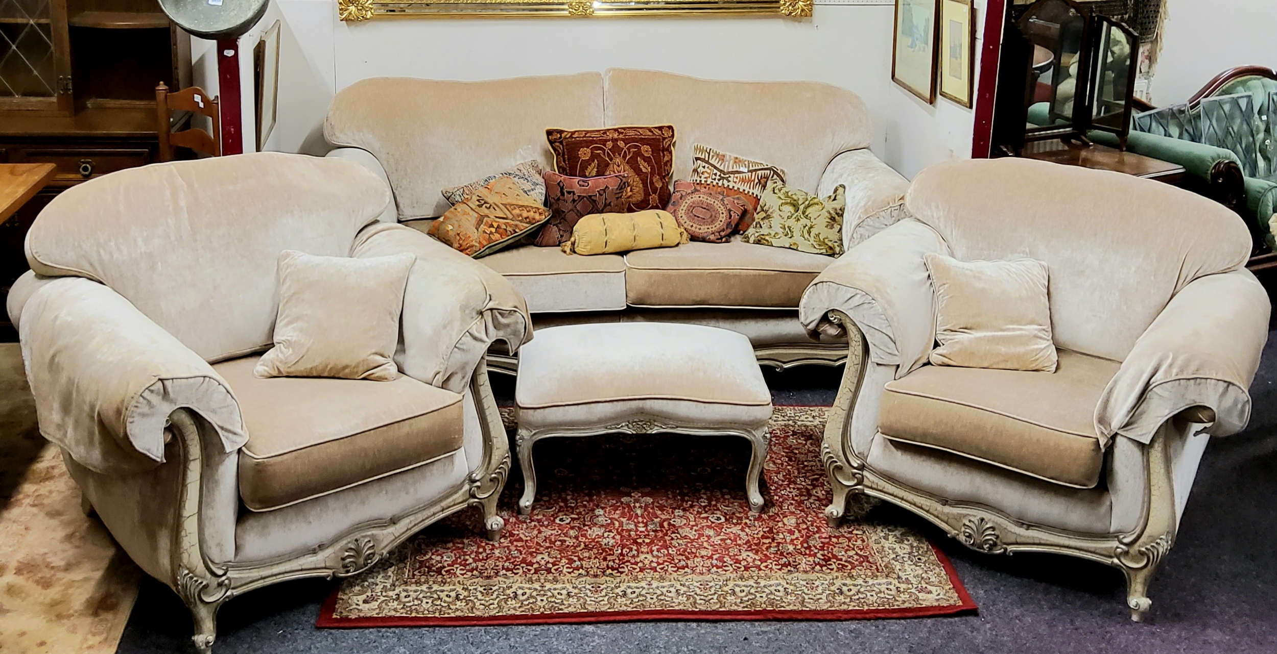 A Barker and Stonehouse Louis XV style Catelyn two living room suite including large sofa, deep