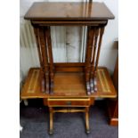 A nest of Regency style occasional tables; a tooled leather inlaid wine table (2)