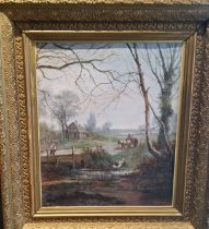 Edwin Steel, 19th century, Crossing the Ford, signed, oil on canvas, period gilt frame, 34cm x 28cm