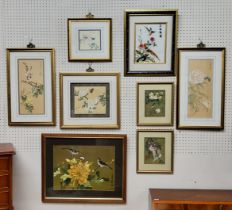 Oriental works of art including two small original Chinese gouache studies of exotic birds amongst