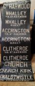 Lancaster Transport History - a bus/tram destination blind, Accrington, Gt Harwood, Whalley,