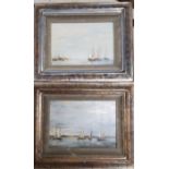 Michel Jamart (1922 2004), a pair, Sailing boats off the Coast, signed, oils on boards, 14cm x 20cm